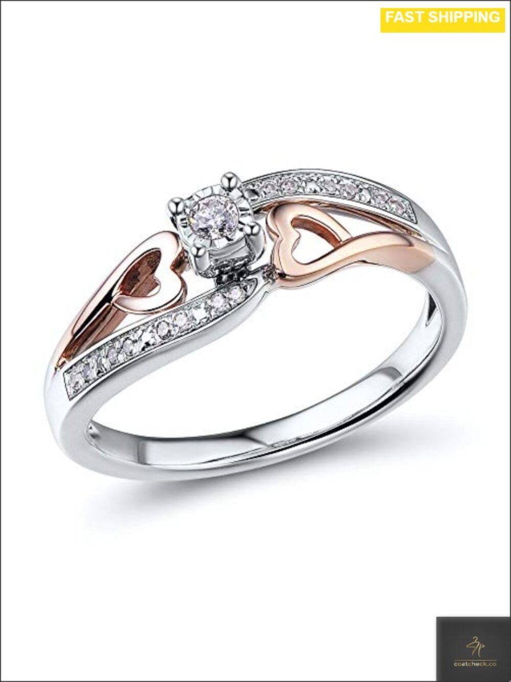 10K Rose Gold & Sterling Silver 1/10 Ct Diamond Promise Ring